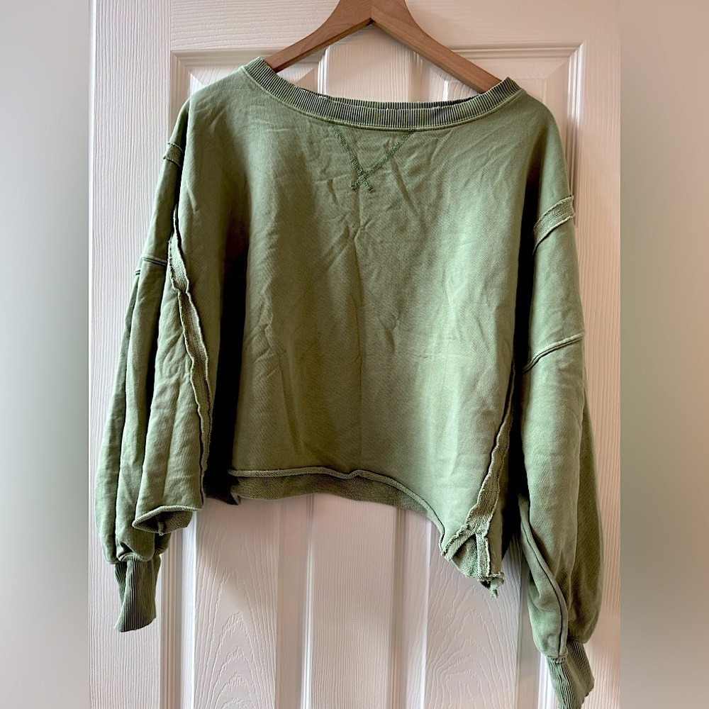 AMERICAN EAGLE Women's Oversized Big Hug Reverse Sweatshirt Green Cotton Size Xs